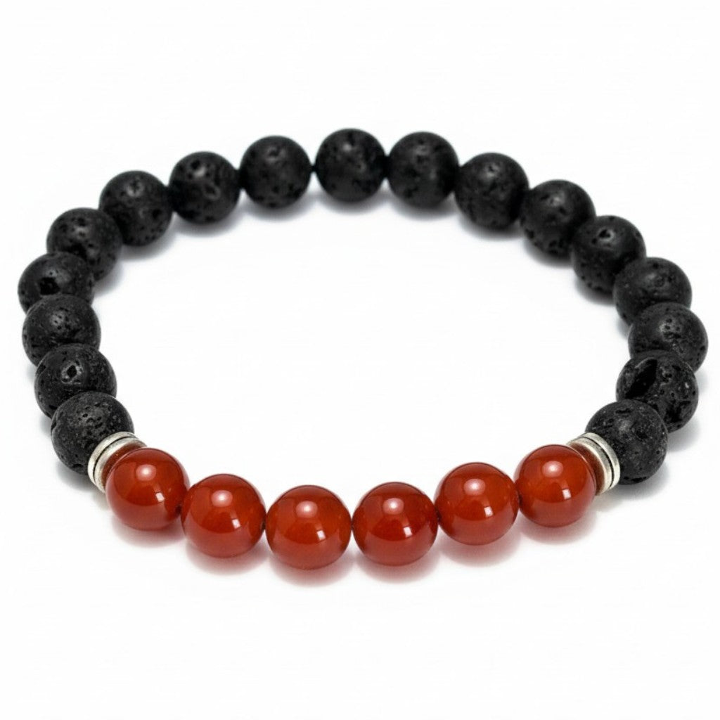 Bracelet &quot;Zodiac&quot; Lion - Pierre de lave - Cornaline chauffée  (boules 8mm)