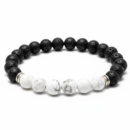 Bracelet &quot;Zodiac&quot; Gémeaux - Pierre de lave - Howlite (boules 8mm)