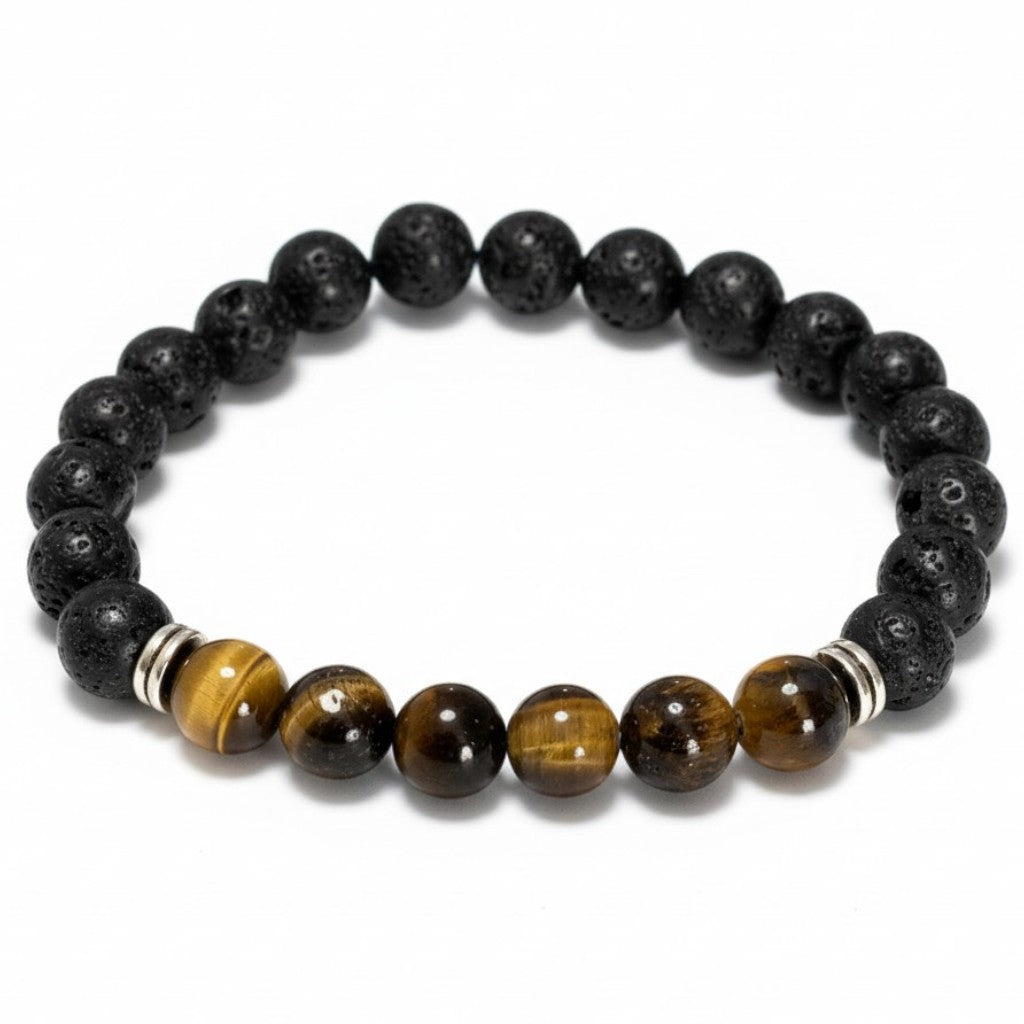 Bracelet &quot;Zodiac&quot; Sagittaire - Pierre de lave - Oeil de tigre (boules 8mm)