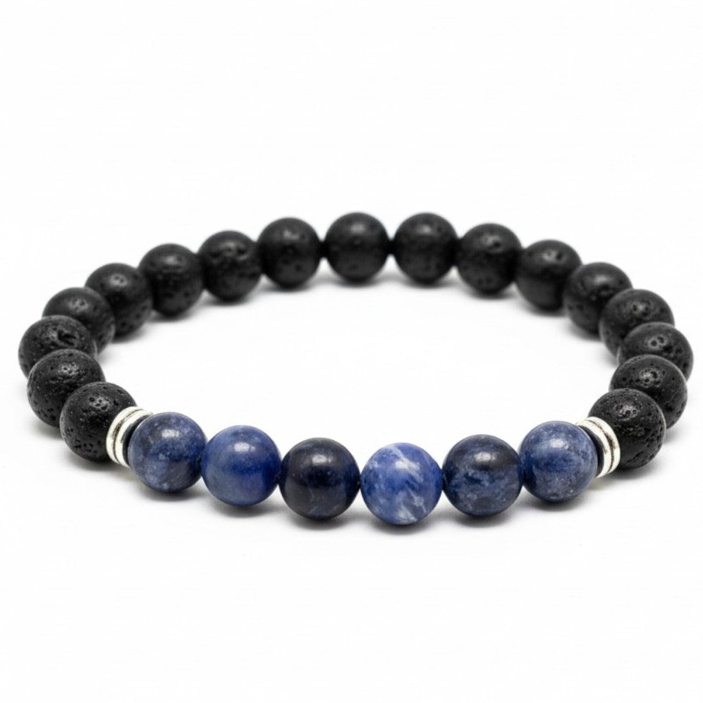 Bracelet &quot;Zodiac&quot; Vierge - Pierre de lave - Sodalite (boules 8mm)