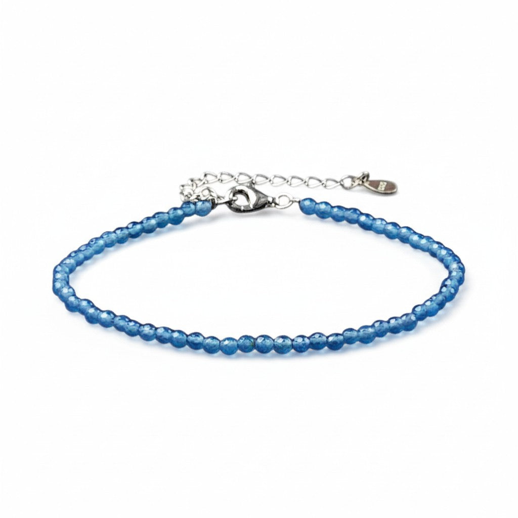 Bracelet agate teintée bleue perles facettées argent 925