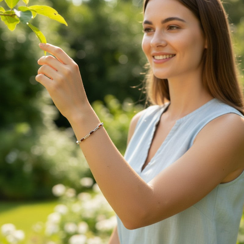Bracelet ambre cerise Lituanie AA argent 925