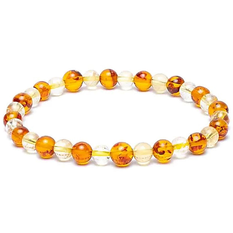 Pulsera múltiple de ámbar citrino natural AA (bolas de 5-6 mm)