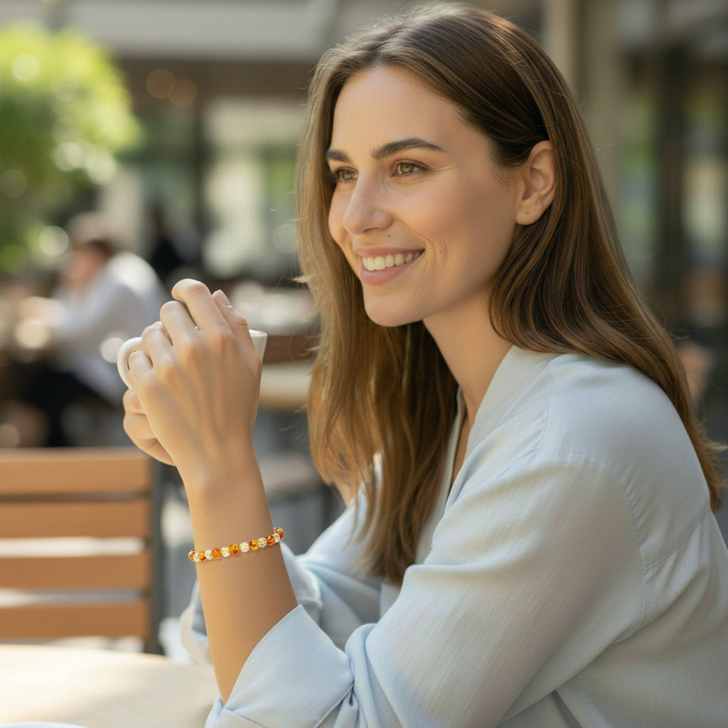 Pulsera múltiple de ámbar citrino natural AA (bolas de 5-6 mm)