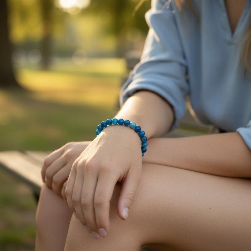 Bracelet apatite bleue Madagascar AA (boules 5-6mm)