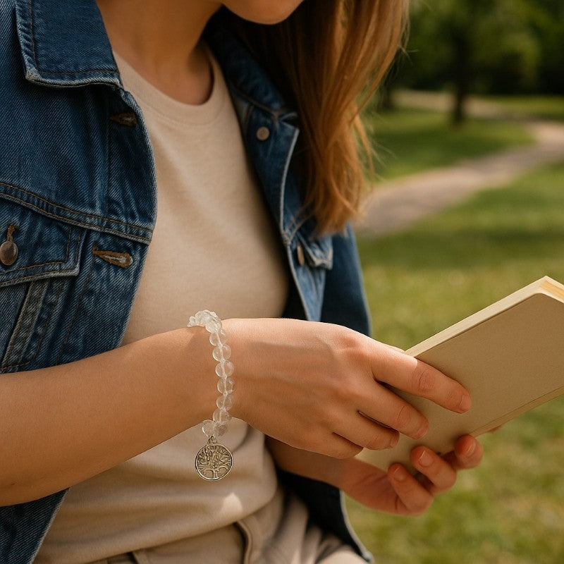 Rock crystal tree of life bracelet A (7-8mm balls)
