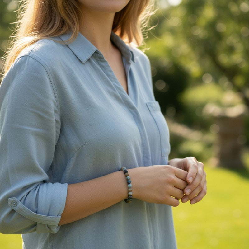 Bracelet azurite-malachite naturelle Mexique AB (boules 5-6mm)