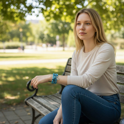 Pulsera/collar de ágata teñida de azul (cuentas de eternidad)