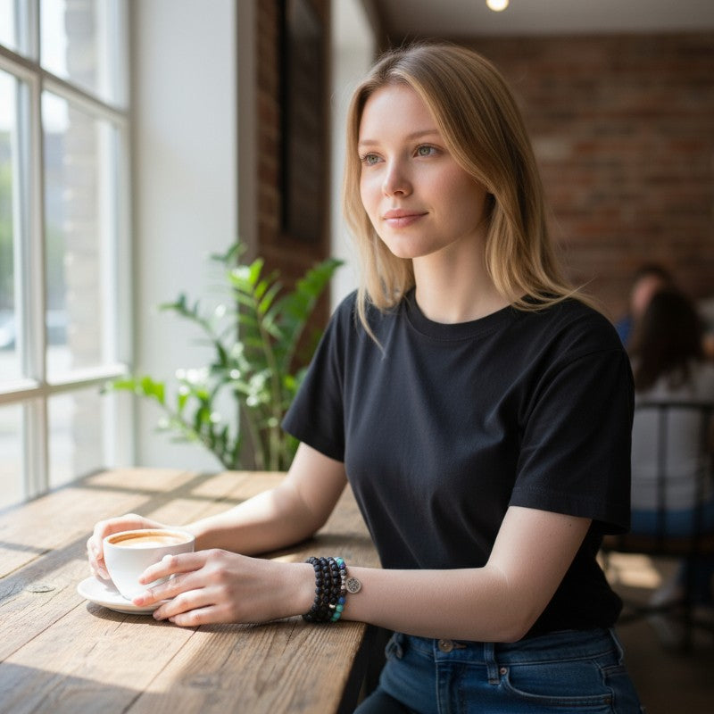 Bracelet/collier pierre de lave 7 chakras boules 6mm (perles d&