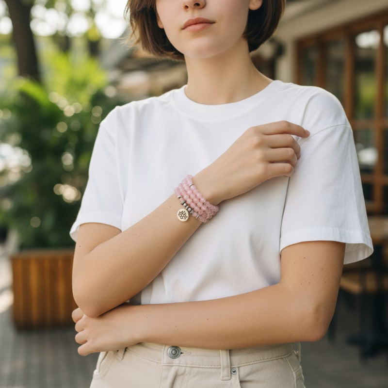 Bracelet/collier quartz rose boules 6mm (perles d&