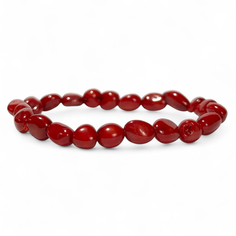 Bracelet corail teinté rouge Brésil A (grains 5-7mm)