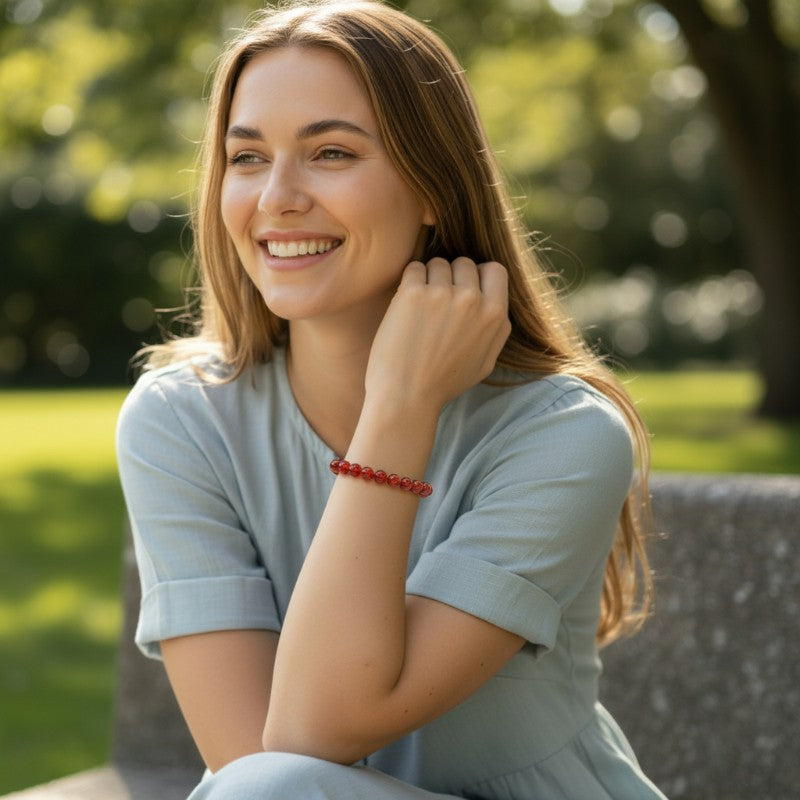 Bracelet cornaline chauffée Brésil A (boules 10mm)