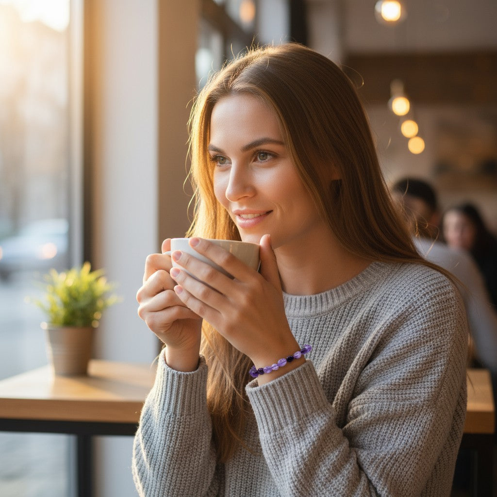 Pulsera de amatista Brasil AA (granos 5-7mm)