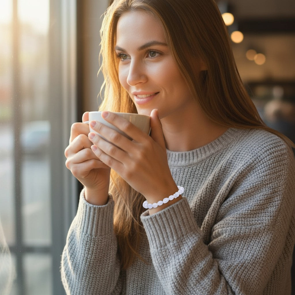 Bracelet calcédoine bleue Namibie A (grains 5-7mm)