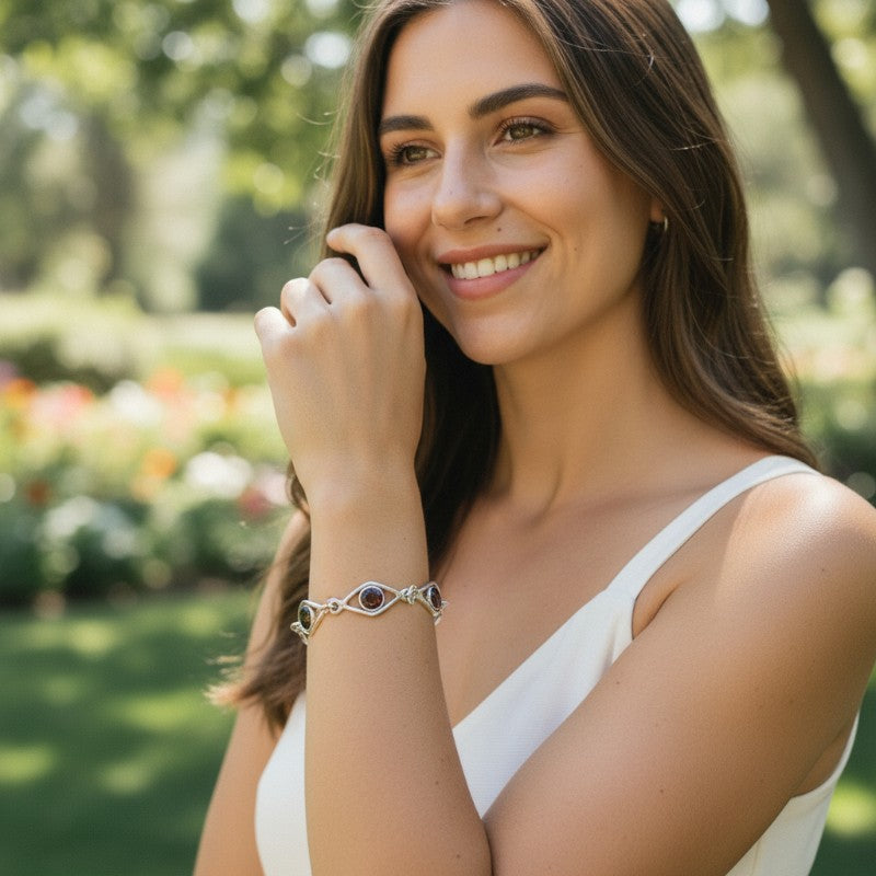 Bracelet grenat rouge almandin Inde AA argent 925