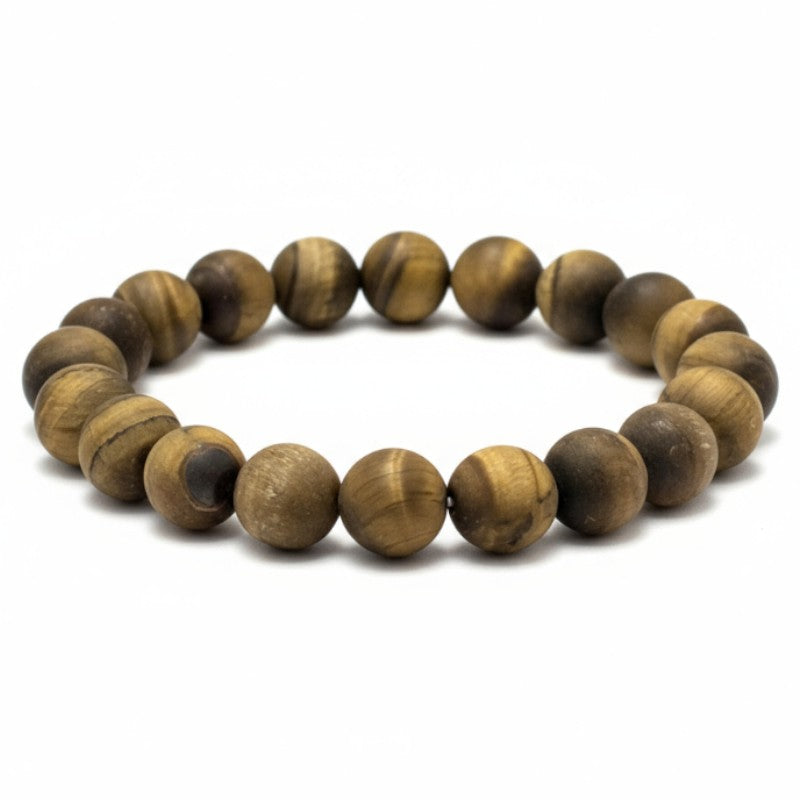 Bracelet Homme: oeil de tigre dépoli A (boules 10mm)