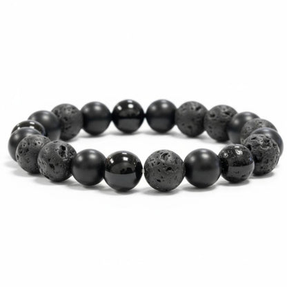 Pulsera de hombre: ónix, ónix esmerilado, piedra de lava A (bolas de 10 mm)