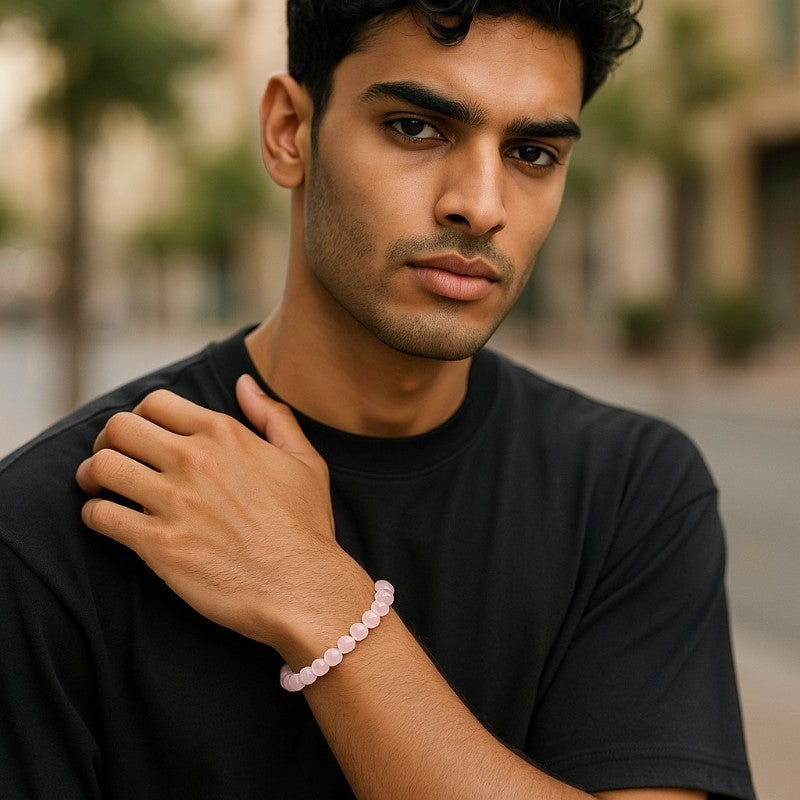 Brazil rose quartz bracelet A (7-8mm balls) Size L The Pebble