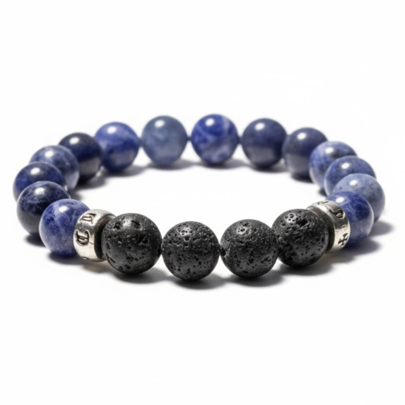Pulsera de hombre: sodalita, piedra de lava (bolas de 10 mm)