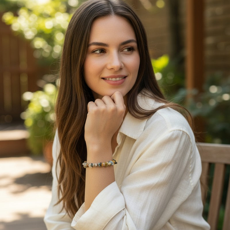 Pulsera de jaspe leopardo Brasil AB (perlas barrocas)