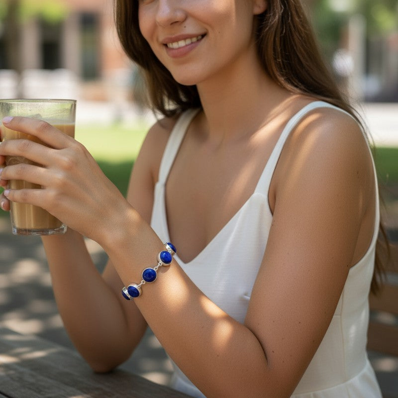 Bracelet lapis lazuli Afghanistan AA argent 925