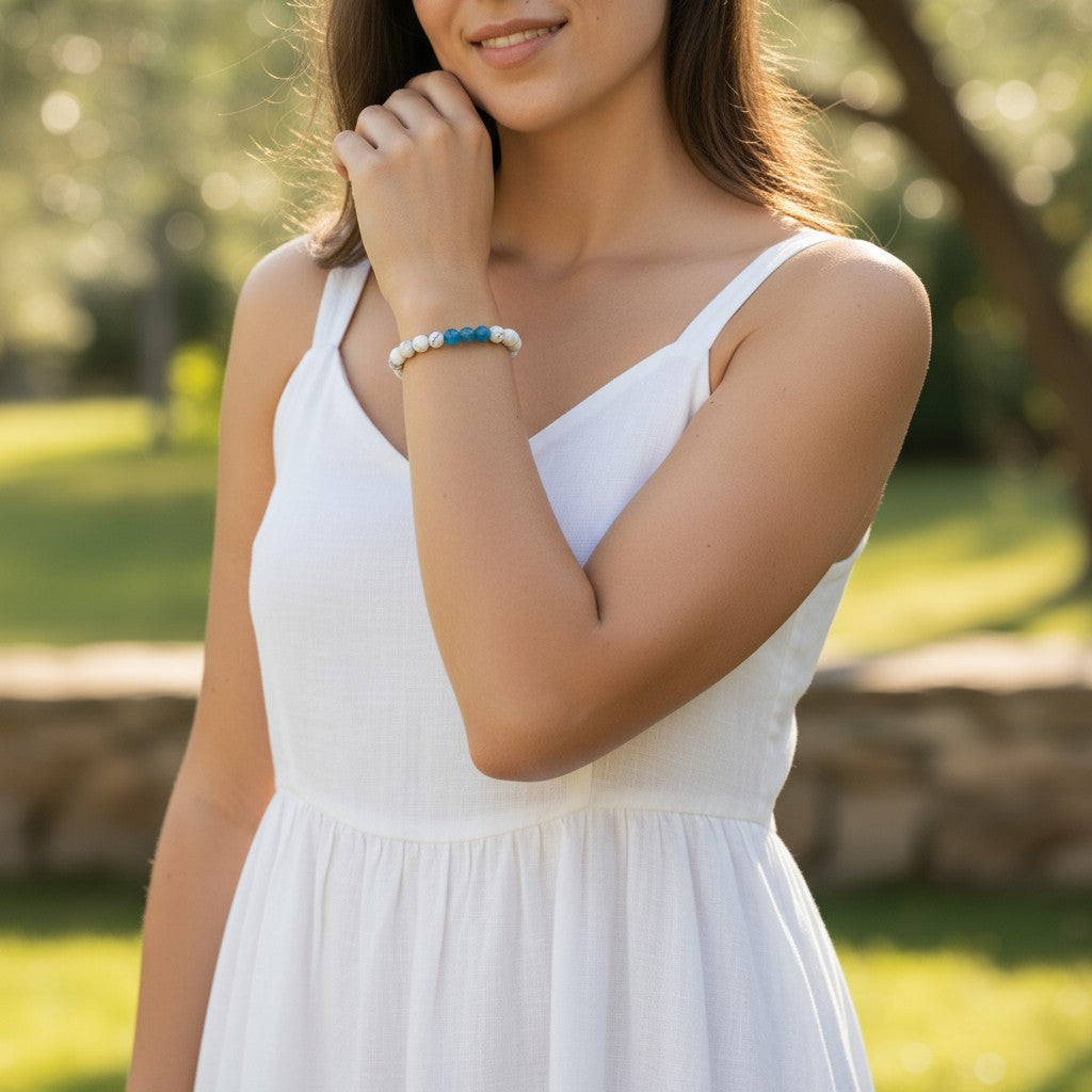 Bracelet multi howlite apatite bleue A+ (boules 5-6mm)