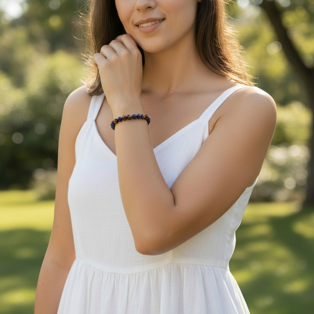 Multi-bead bracelet with lapis lazuli, tiger&