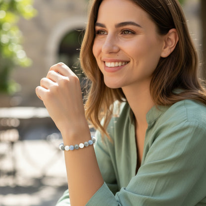 Bracelet multi angelite, labradorite, pierre de lune A+ (boules 7-8mm)