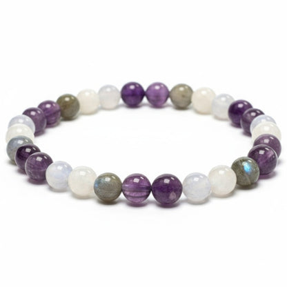 Bracelet multi aigue-marine, améthyste, labradorite, lépidolite, pierre de lune A+ (boules 5-6mm)