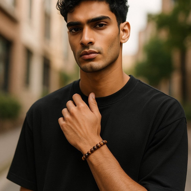 Bracelet oeil de tigre Afrique du Sud AA (boules de 7-8mm) - Taille L