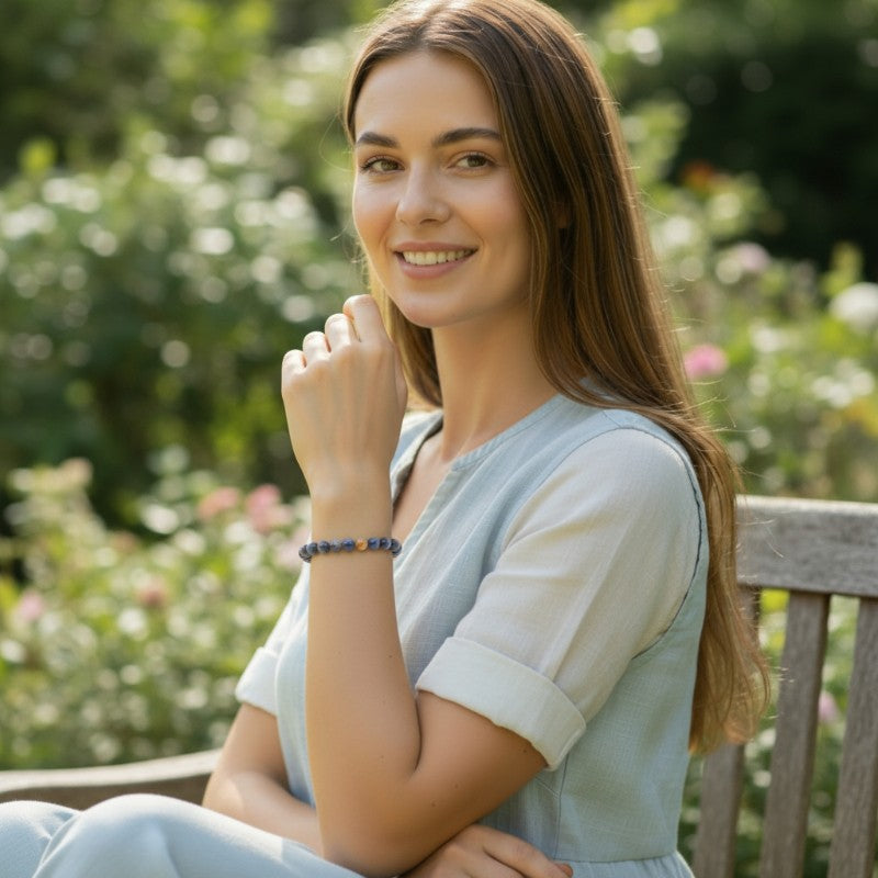Bracelet oeil de tigre blanc nuancé Afrique du Sud A (boules de 5-6mm)