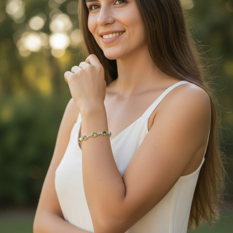 Bracelet péridot Inde AA argent 925
