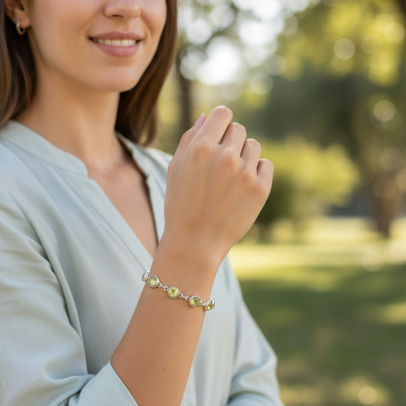 Bracelet péridot Inde AA argent 925