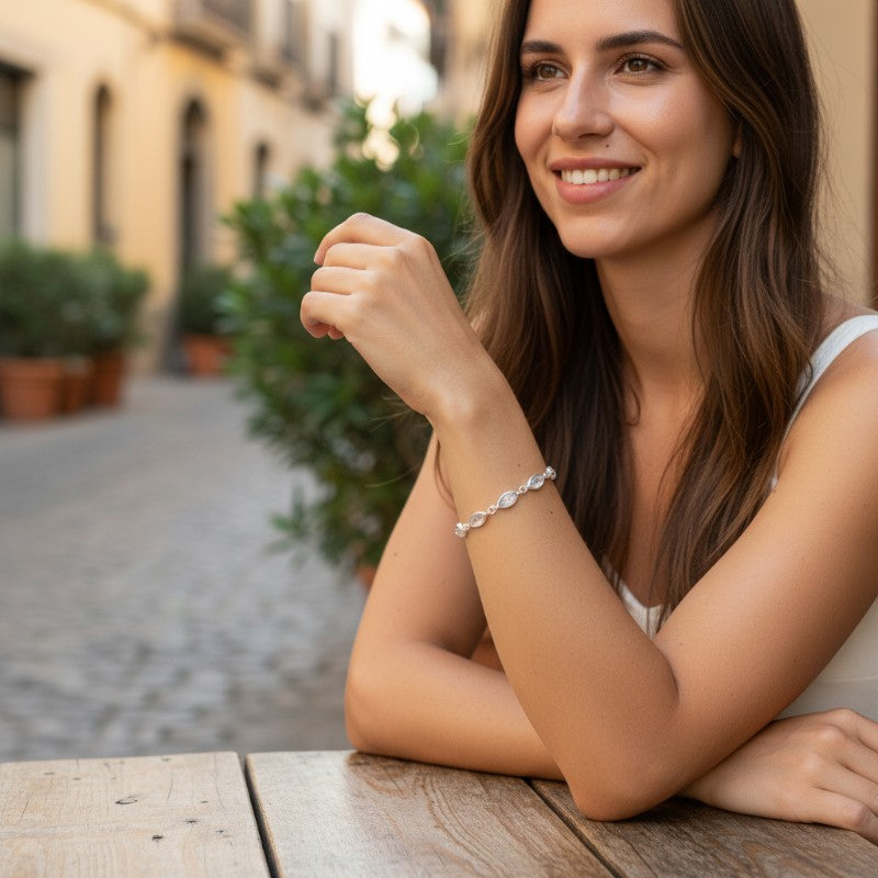 Bracelet pierre de lune arc en ciel (péristérite) facettée argent 925