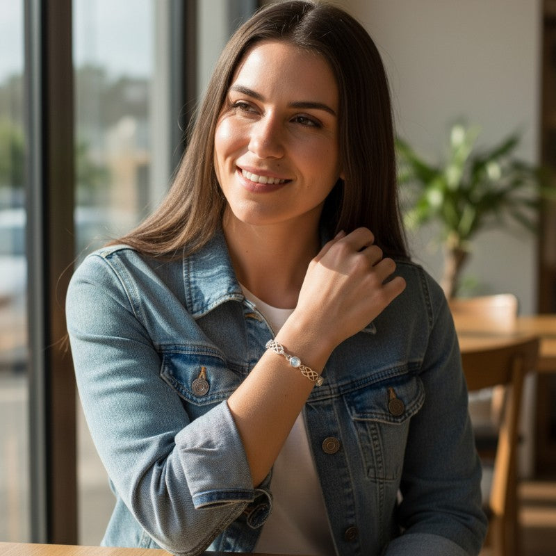 Rainbow moonstone bracelet (peristerite) silver 925