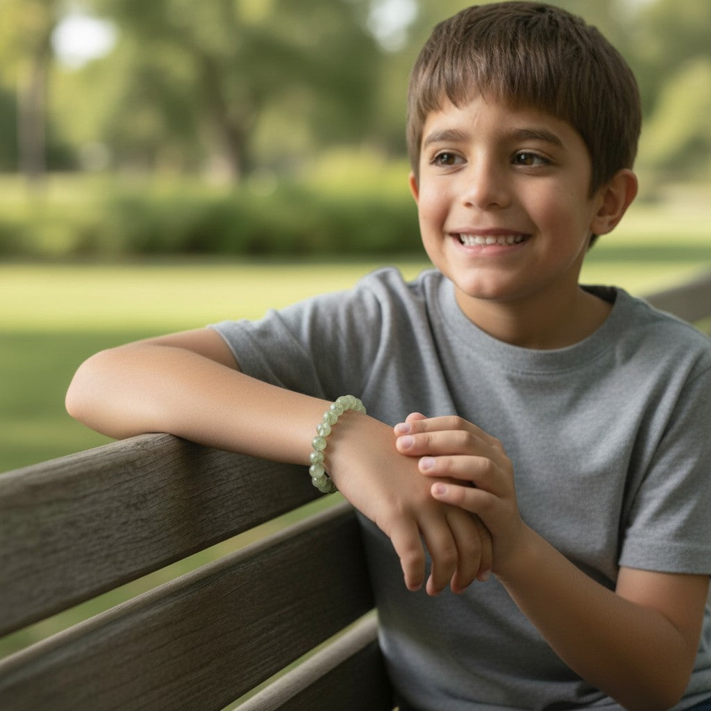 Bracelet taille enfants préhnite Mali AA (boules 5-6mm)