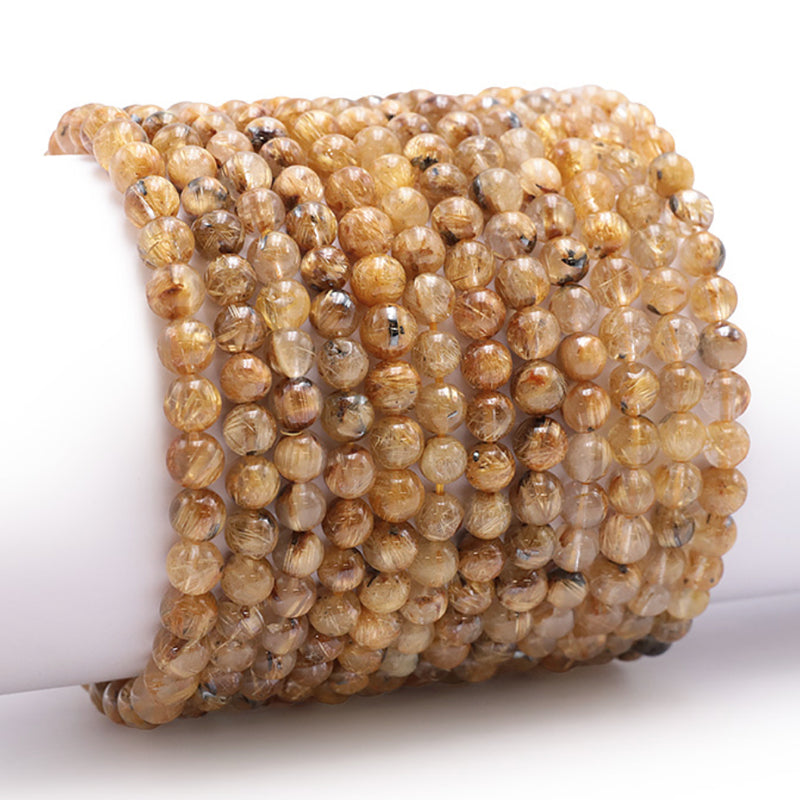 Brazil AAA rutile hematite quartz bracelet (5.5-6.5mm balls)