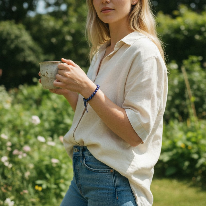 Bracelet tibétain lapis lazuli Afghanistan AA (boules 7-8mm)