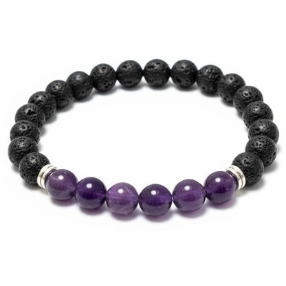 Bracelet &quot;Zodiac&quot; Poisson - Pierre de lave - Améthyste (boules 8mm)