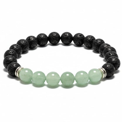 Cancer &quot;Zodiac&quot; bracelet - Lava stone - Green Aventurine (8mm balls)