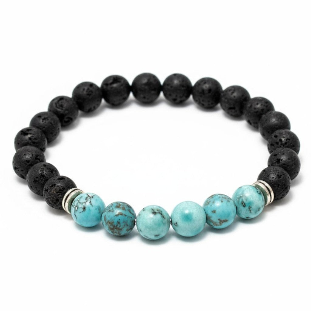 Bracelet &quot;Zodiac&quot; Verseau - Pierre de lave - Turquenite (boules 8mm)