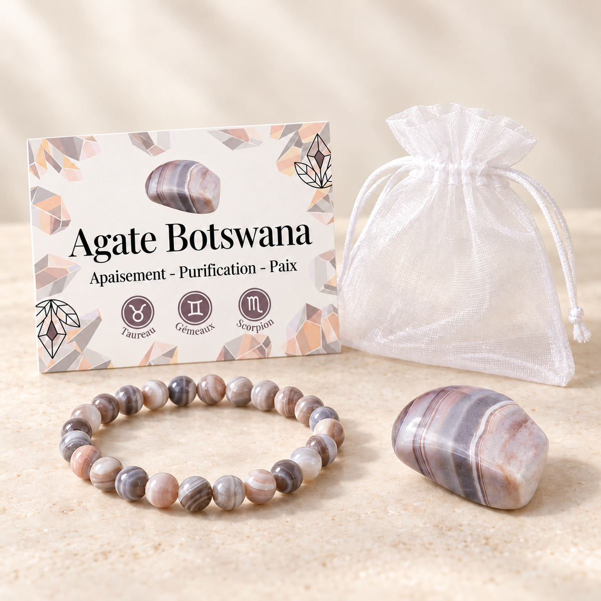 Pack "Nuances de douceur" Agate Botswana