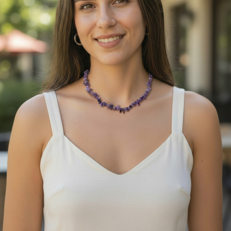 Collier améthyste Brésil A (perles baroques) - 45cm