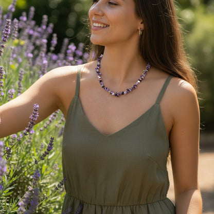 Collier améthyste rubanée France A (perles baroques) - 45-50cm