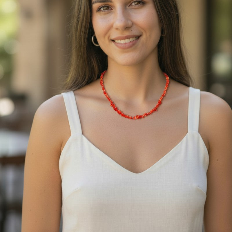 Collier corail teinté rouge Brésil A (perles baroques) - 45cm