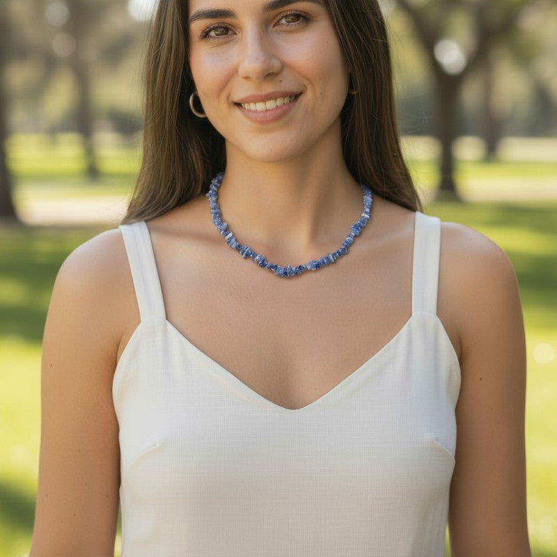 Collier cyanite bleue Inde AA (perles baroques) - 45cm