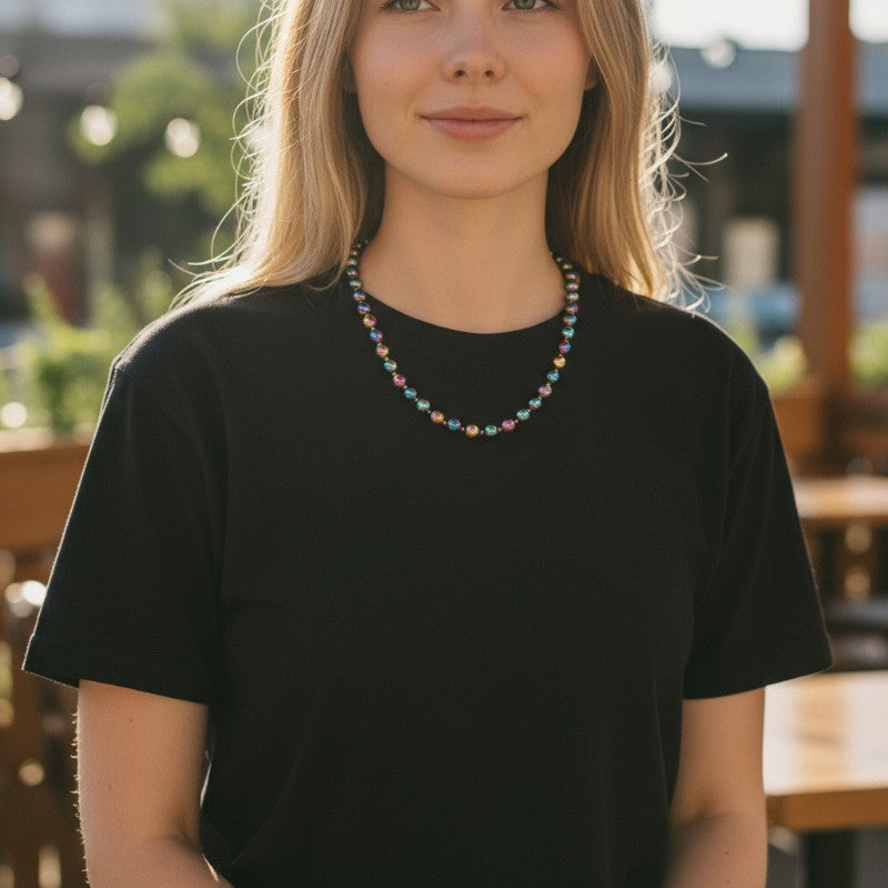 Collier Hématite arc en ciel Chine A(boules 8mm) - 45cm