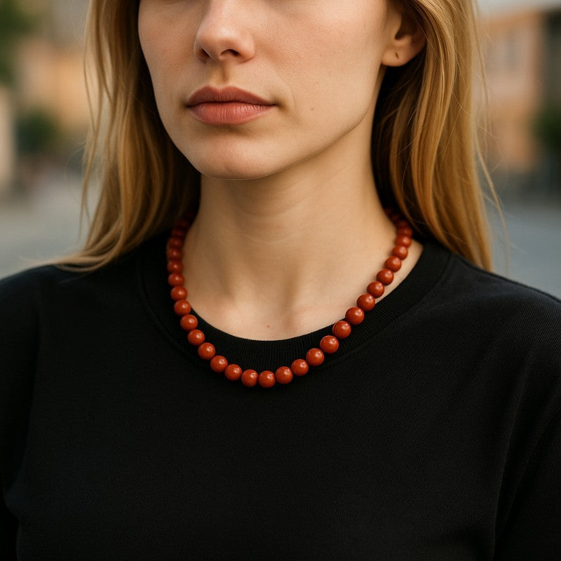 Collier jaspe rouge Afrique du Sud A (boules 8mm) - 45cm