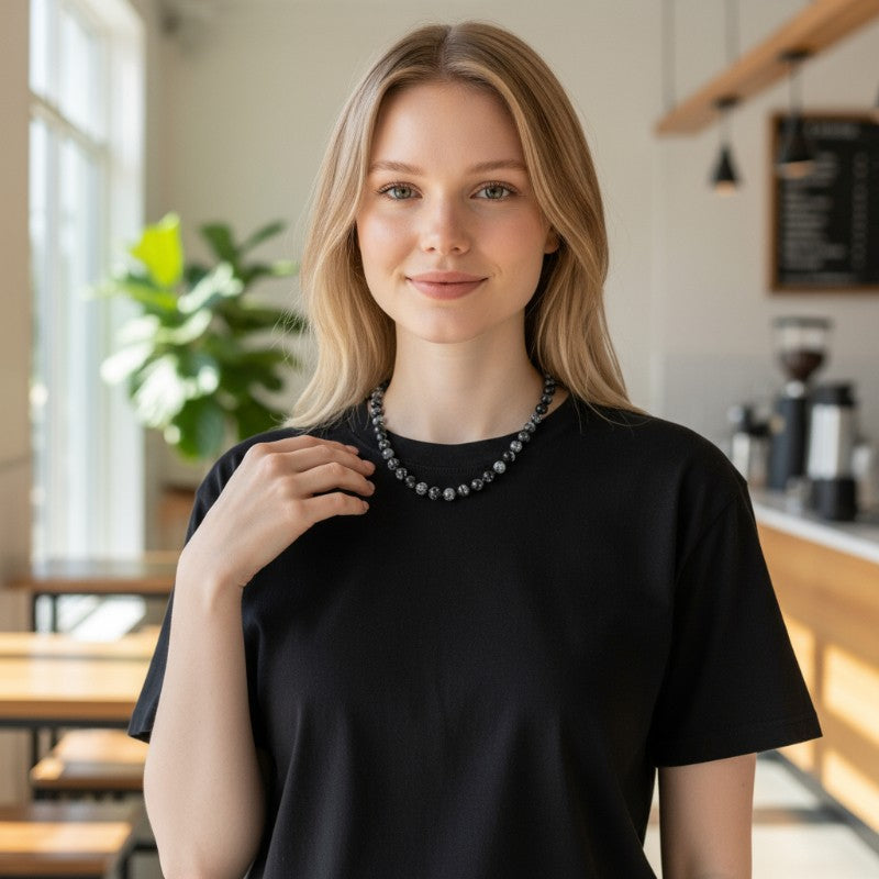 Snow obsidian necklace Mexico A (8mm balls) - 45cm