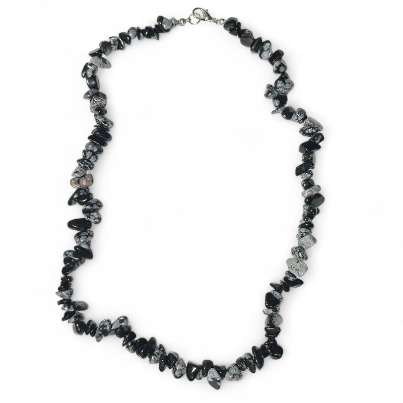 Collier obsidienne neige Mexique A (perles baroques ) - 45cm